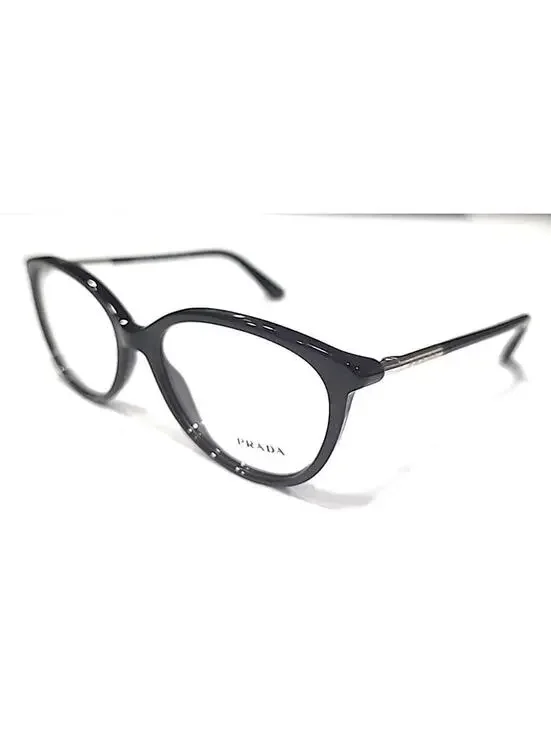PRADA VPR03O IAB 101 Milan Glossy Black Oval Eyeglasses 53-16 130 Case Box Cloth - Picture 2 of 8